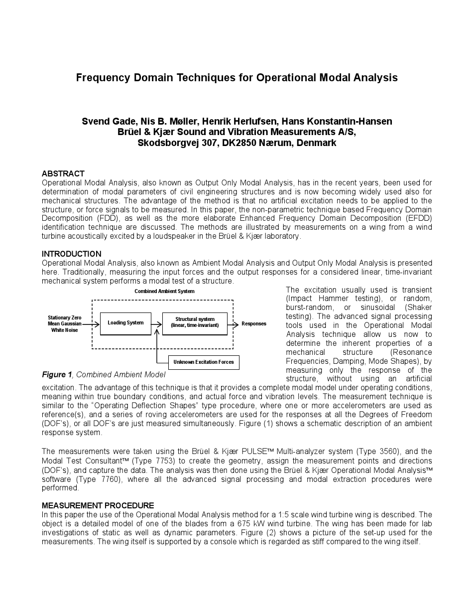 Frequency Domain Techniques for Operational Modal Analysis